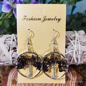 Smoky Quartz Tree of Life Earrings #12